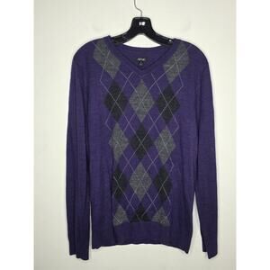 NWT Apt 9 merino wool blend purple argyle long sleeve v-neck sweater - small